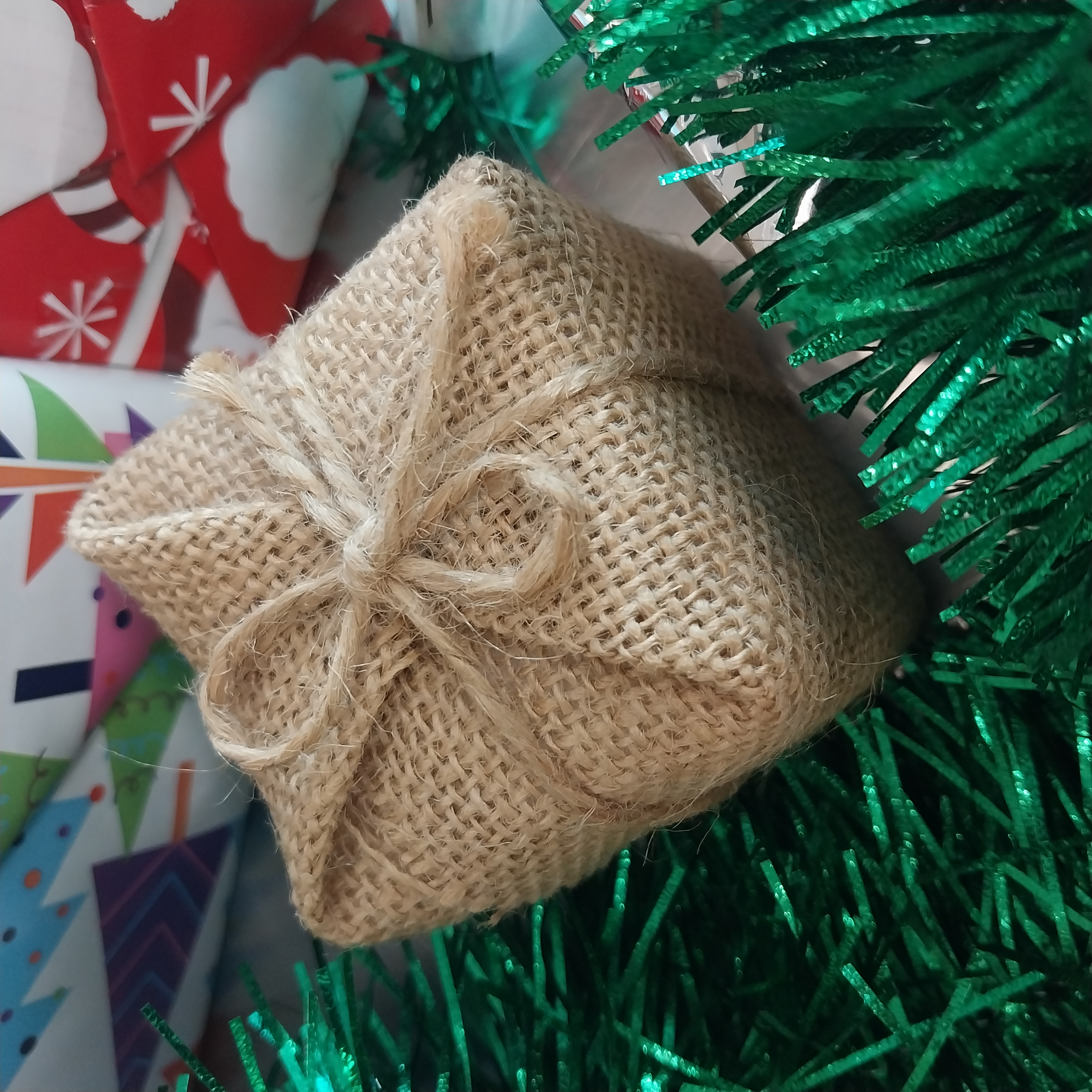 burlap wrapped box
